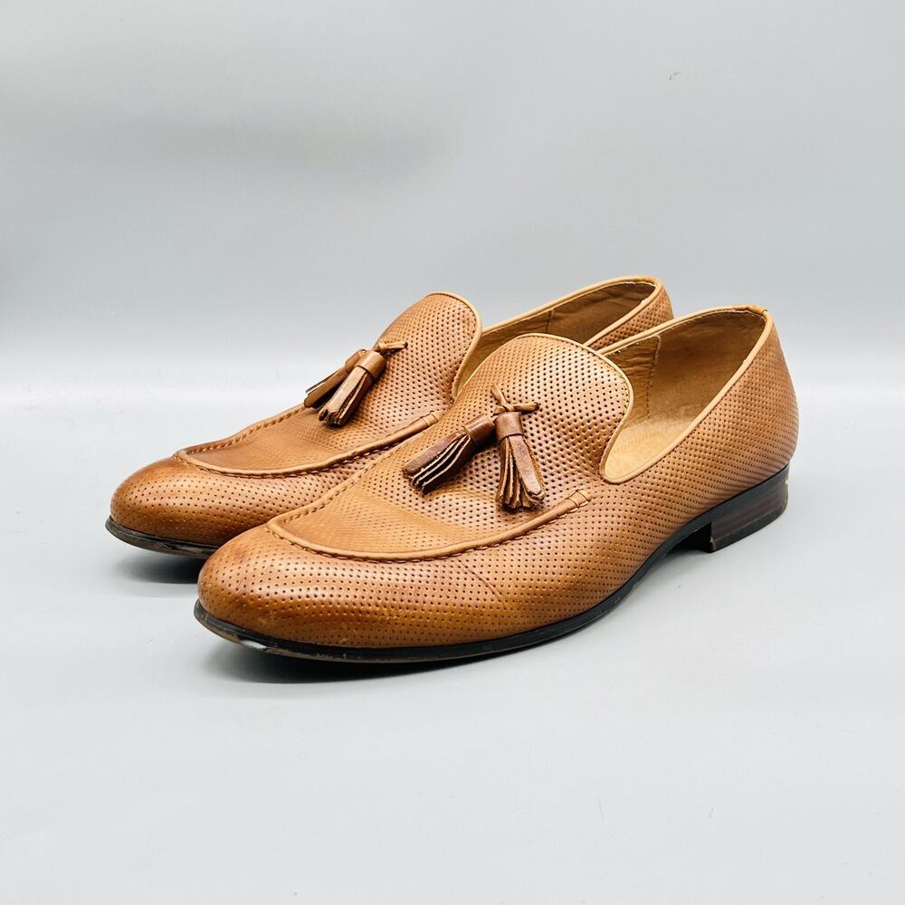 Saks Fifth Avenue Shoes Mens 10.5 Brown Leather Tassel Loafers Dress Brogue - Picture 3 of 11